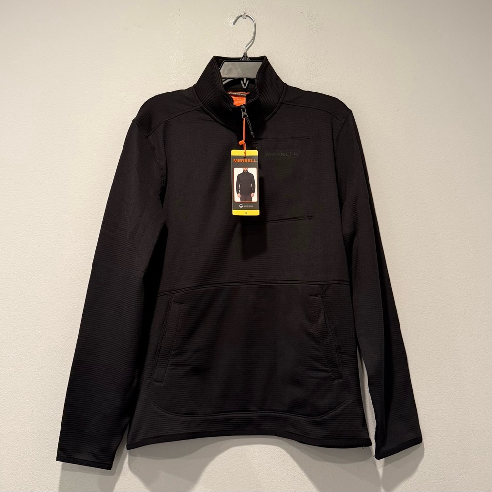 MERRELL Quarter Zip Fleece Sweatshirt Mens Black Pullover Top Shirt